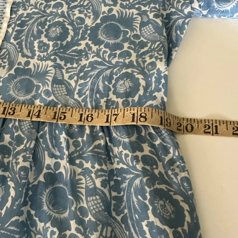 Cyclamen Jaipur Block Print Cotton Midi Dress Blue Peacock Prairie Cottagecore S